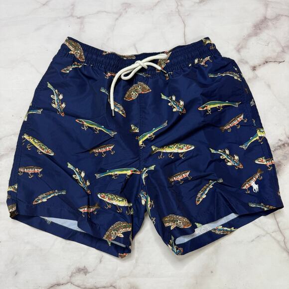 Polo Ralph Lauren Mens Swim Shorts Size S Navy Blue Bait N Tackle 2.5" inseam - Picture 1 of 5